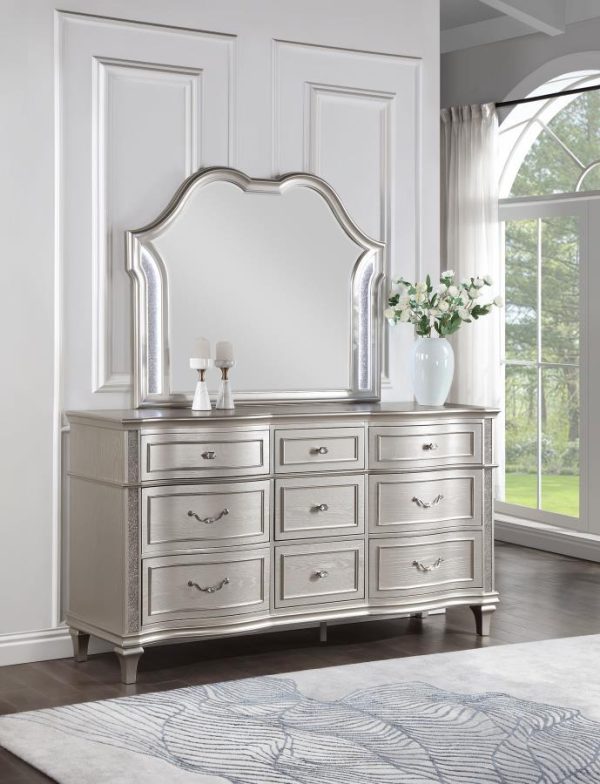 Evangeline - 9-Drawer Dresser With Mirror - Silver Oak Cheap