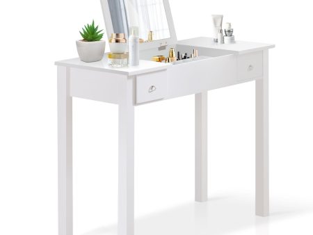 Accent Vanity Table With Flip-Top Mirror And 2 Drawers, Jewelry Storage For Women Dressing - White For Discount