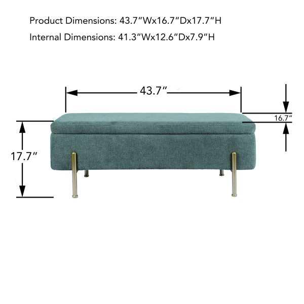 Upholstered Storage Bench Rectangular Ottoman Entryway Bench Storage Chest With Padded Seat Bed End Stool For Hallway Living Room Bedroom - Green Fashion