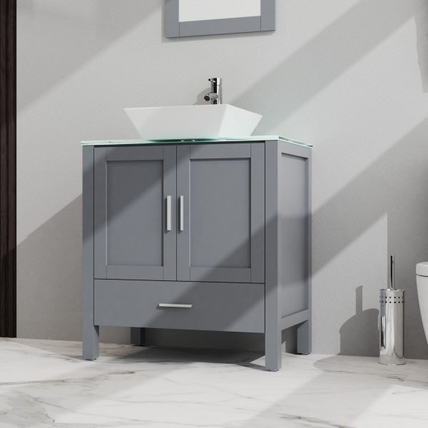 Bathroom Vanity And Sink Combo Glass Top Cabinet With Mirror Sale