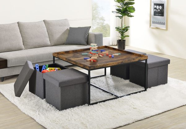 Vinny - Wood Grain Coffee Table Set With Raised Edges on Sale