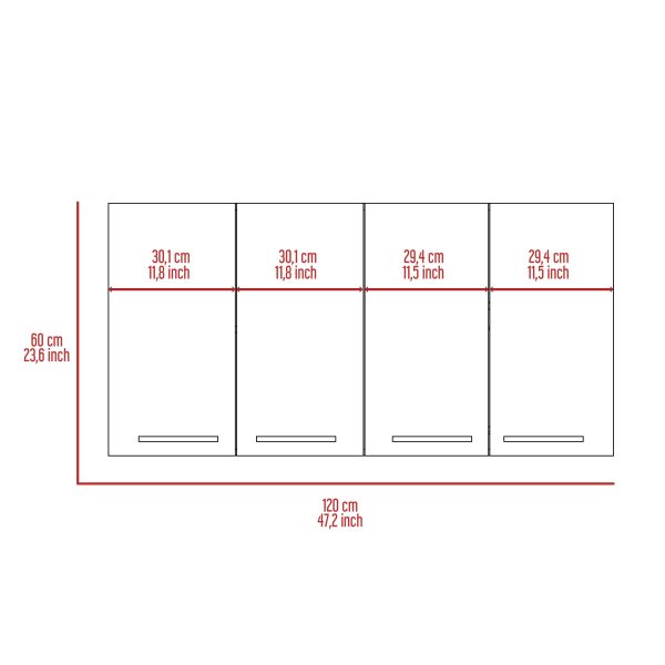 Wall Cabinet Four Doors, With Two Internal Shelves And Internal Plate And Glass Organizer - White Cheap