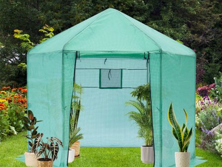 Walk-in Greenhouse Hexagonal Upgrade Reinforced Frame Heavy Duty Plastic Greenhouse Reinforced Thickened Waterproof Insulation (9.2*8.1 ft) - Green Supply