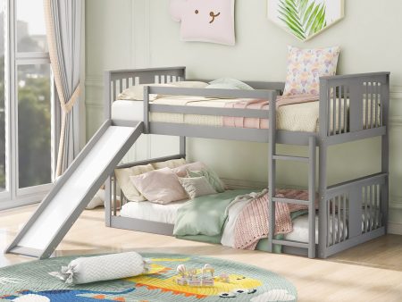 Twin Over Twin Bunk Bed With Slide And Ladder - Gray on Sale