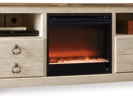 Willowton - Whitewash - 64  TV Stand With Glass Stone Fireplace Insert For Discount