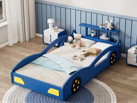 Wooden Race Car Bed, Car Shaped Platform Twin Bed With Wheels For Teens For Discount