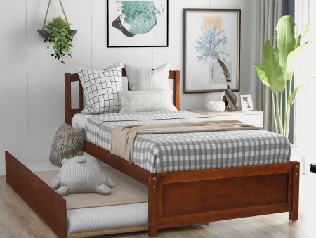 Twin Size Platform Bed Wood Bed Frame With Trundle For Cheap