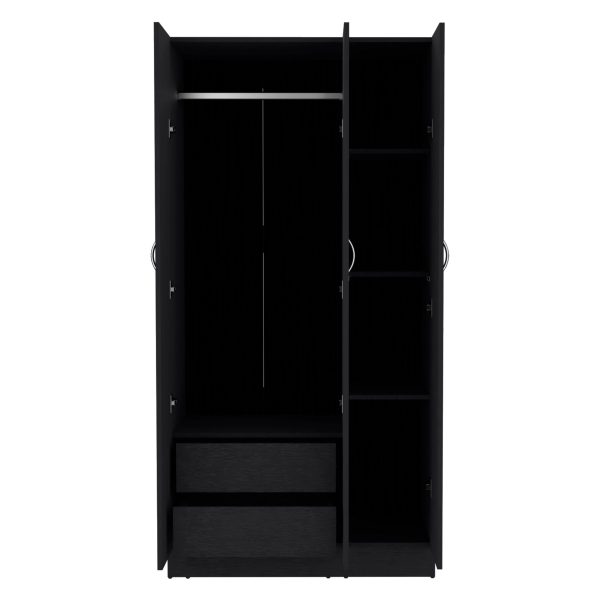 Wardrobe Armoire With 3 Doors And 2 Inner Drawers, 3 Doors - Black Hot on Sale