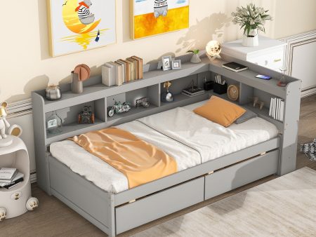 Twin Bed With L-Shaped Bookcases, Drawers Online Hot Sale