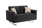 Victoria - Linen Fabric Loveseat With Metal Legs, Side Pockets, And Pillows on Sale