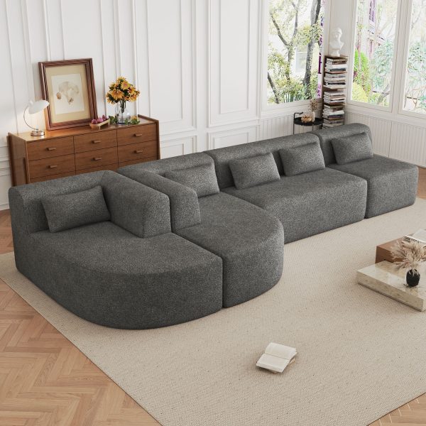 Upholstered Sofa Free Combined Sofa Couch With Two Chaise Lounge And Five Back Pillows For Living Room on Sale