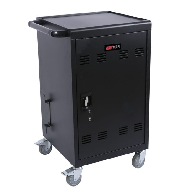 Mobile Charging Cart And Cabinet For Tablets Laptops 32-Device - Matt Black For Sale