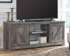 Wynnlow - Gray - 63  TV Stand With Glass Stone Fireplace Insert Sale