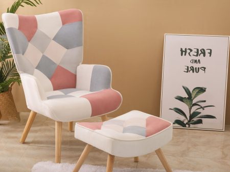 Accent Chair With Ottoman, Living Room Chair And Ottoman Set, Comfy Side Armchair For Bedroom, Creative Splicing Cloth Surface Sale