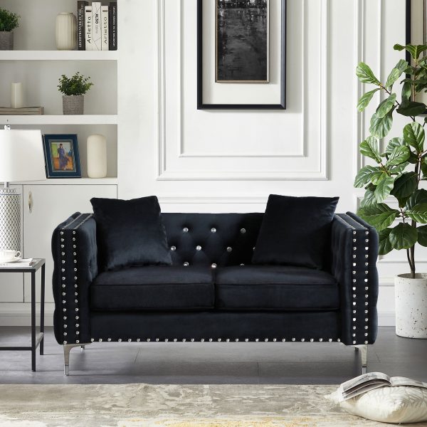 Wide Sofa With Jeweled Buttons Square Arm, 2 Pillows Online