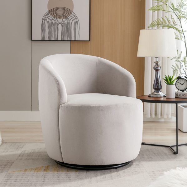 Velvet Fabric Swivel Accent Armchair Barrel Chair With Powder Coating Metal Ring Cheap