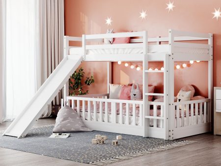 Twin Over Twin Bunk Bed With Slide And Ladder - White For Sale