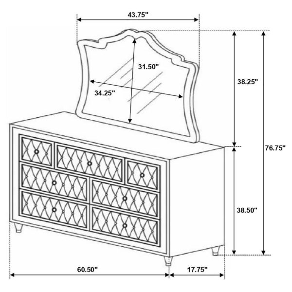 Antonella - 7-Drawer Upholstered Dresser With Mirror For Discount