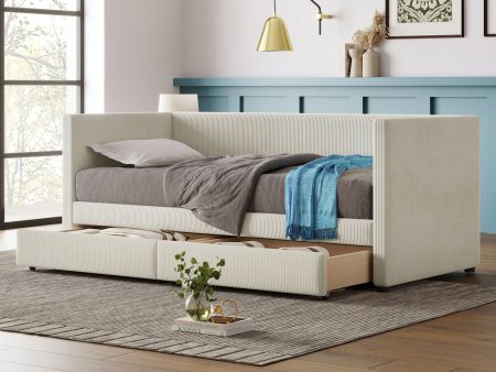 Twin Size Corduroy Daybed With Two Drawers And Wood Slat Hot on Sale