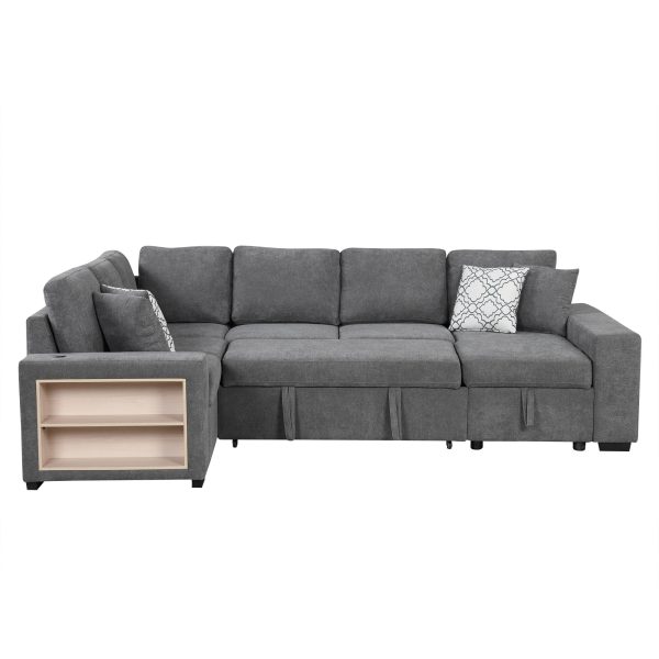 U-Shaped Sectional Sofa Pull-Out Sofa Bed With Two USB Ports, A Storage Chaise Lounge And Four Back Pillows For Living Room Sale