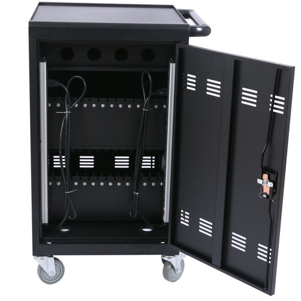 Mobile Charging Cart And Cabinet For Tablets Laptops 32-Device - Matt Black For Sale