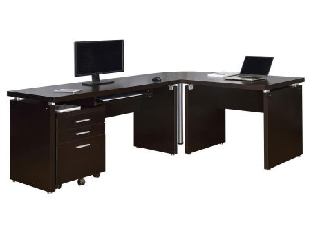 Skylar - L-Shape Desk With Mobile File Cabinet - Cappuccino Supply