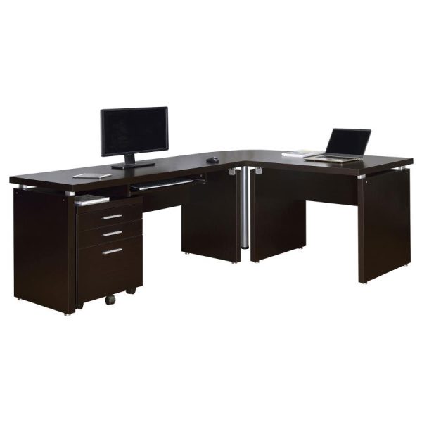 Skylar - L-Shape Desk With Mobile File Cabinet - Cappuccino Supply