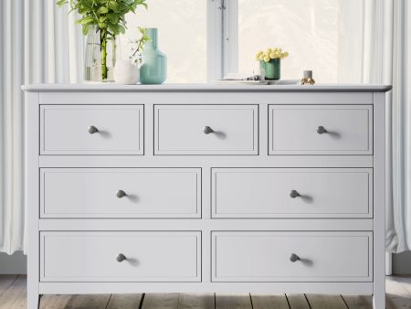 7 Drawers Solid Wood Dresser - White on Sale