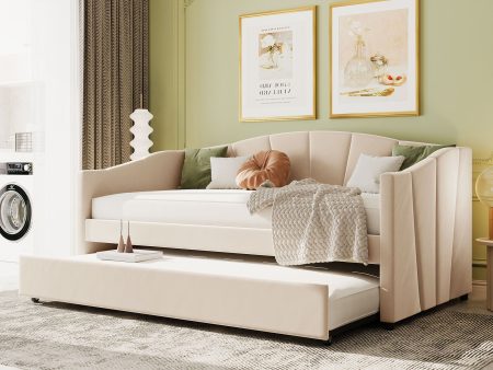 Upholstered Daybed Sofa Bed With Trundle Bed And Wood Slat Online now