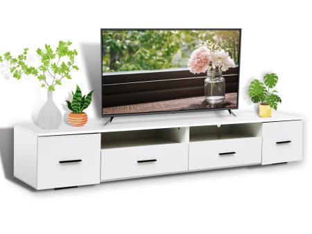 TV Stand For Living Room, Modern Entertainment Center Stand For TV Up To 90 , Large LED TV Stand With 4 Storage Drawers, High Glossy Waterproof TV Console, TV Table Media Furniture - White For Cheap