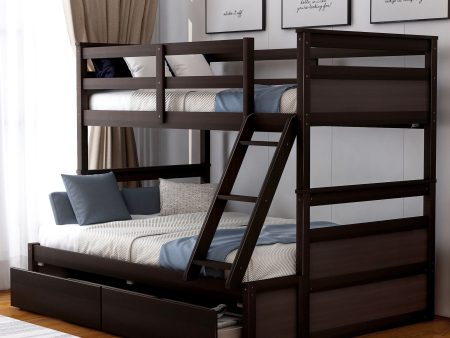 Twin Over Full Bunk Bed With Storage - Espresso For Sale