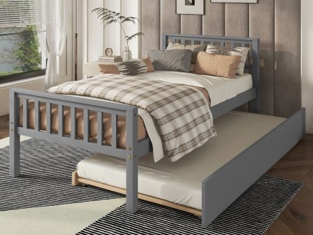 Twin Bed With Trundle, Platform Bed Frame With Headboard And Footboard, For Bedroom Small Living Space, No Box Spring Needed For Discount