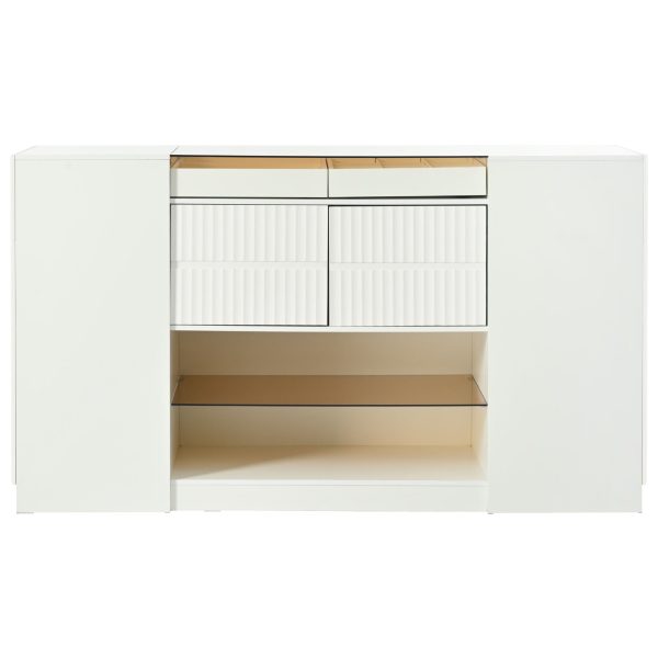 Modern Luxury Multi-Functional Island Vanity Dresser And Storage Cabinet With Glass Tabletop, Display Shelf, 6 Drawers For Walk In Wardrobe And Bedroom - Cream White For Cheap