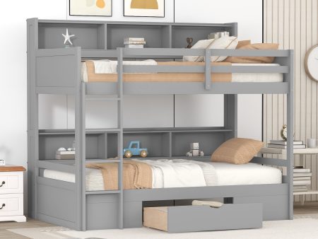 Twin Size Bunk Bed With Built-In Shelves Beside Both Upper And Down Bed And Storage Drawer Fashion