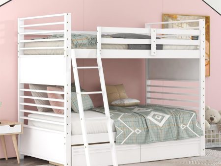 Twin Over Twin Wood Bunk Bed With Two Drawers - White For Cheap