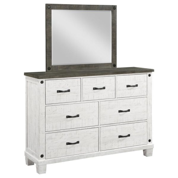 Lilith - 7-Drawer Dresser With Mirror - Distressed White For Discount