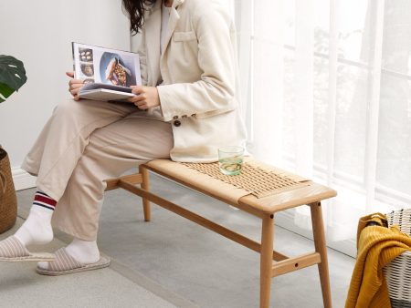 Woven Design Dining Bench For Dining Room, Bedroom - Natural Oak For Cheap