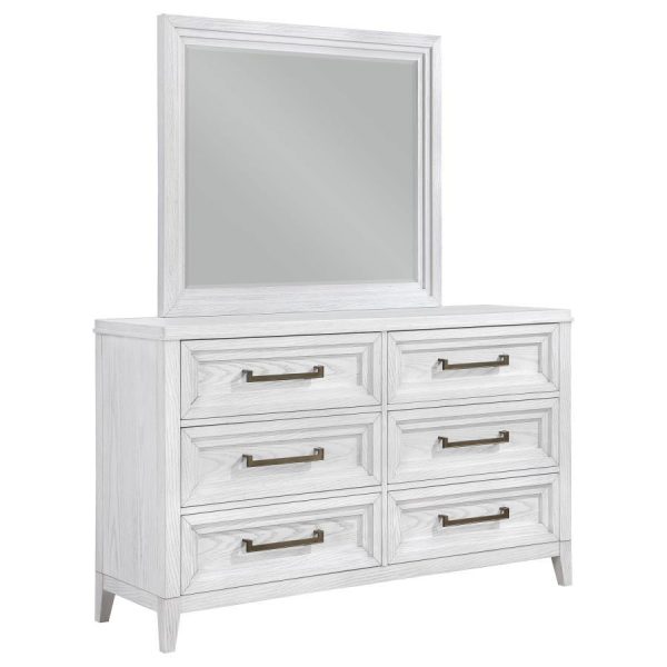 Marielle - 6-Drawer Dresser With Mirror - Distressed White Online Hot Sale