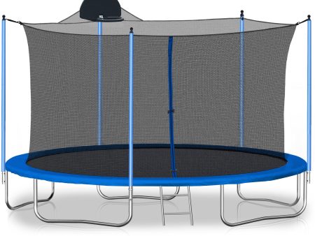 12Ft Trampoline For Adults & Kids With Basketball Hoop, Outdoor Trampolines With Ladder And Safety Enclosure Net For Kids And Adults - Blue Online now