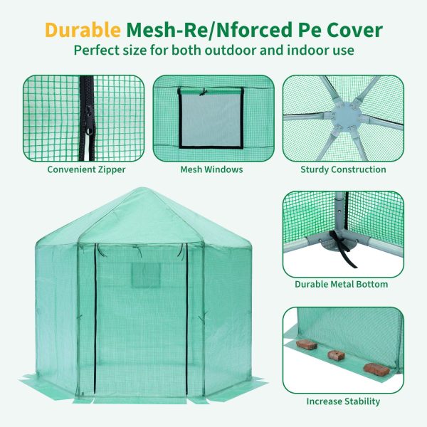 Walk-in Greenhouse Hexagonal Upgrade Reinforced Frame Heavy Duty Plastic Greenhouse Reinforced Thickened Waterproof Insulation (9.2*8.1 ft) - Green Supply