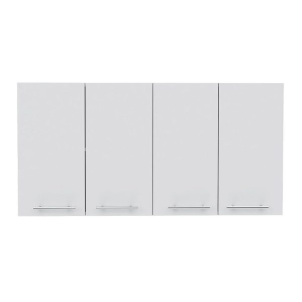 Wall Cabinet Four Doors, With Two Internal Shelves And Internal Plate And Glass Organizer - White Cheap