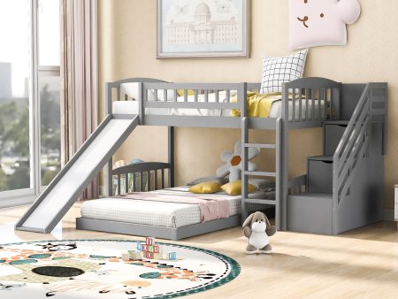 Twin Over Twin Stairway Bunk Bed With Two Drawers And Slide on Sale