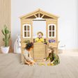 Wooden Playhouse For Kids Outdoor With Working Door, Windows, Mailbox, Flowers Pot Holder - Natural Sale