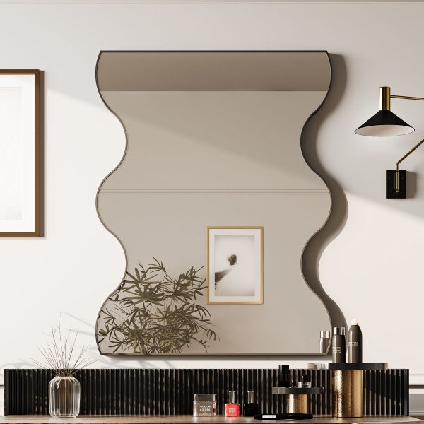 Wall Mirror Rectangular Mirror With 2 Wavy Sides Metal Framed Mirror Vanity Mirror Dressing Mirror, For Bathroom, Living Room, Bedroom Wall Decor Online now