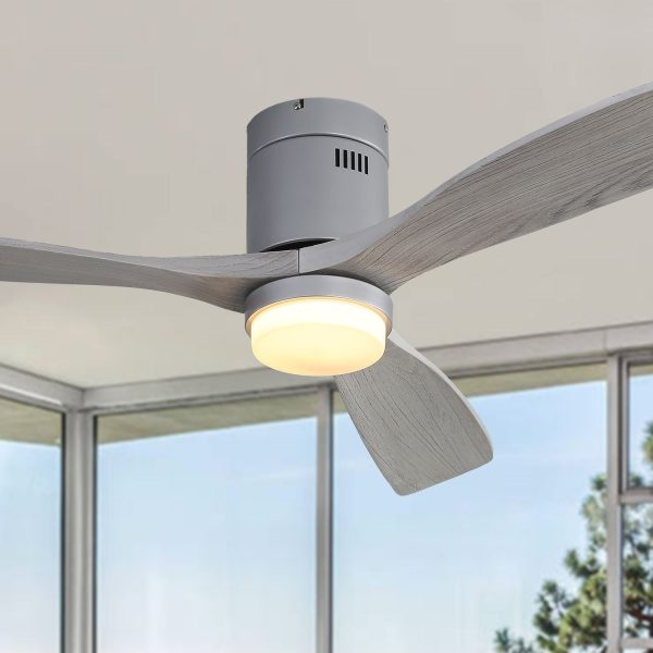 Wooden Ceiling Fan With 18W Led Light 3 Solid Wood Blades Remote Control Reversible Dc Motor For Home For Cheap