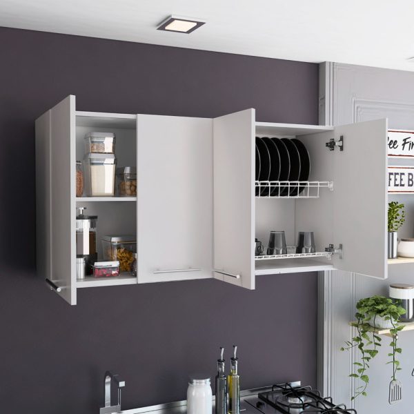 Wall Cabinet Four Doors, With Two Internal Shelves And Internal Plate And Glass Organizer - White Cheap