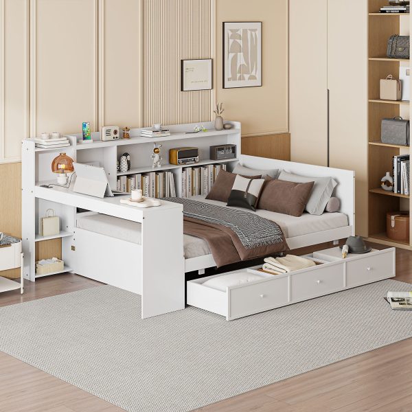 Wooden Daybed With 3 Drawers, USB Ports And Desk For Cheap