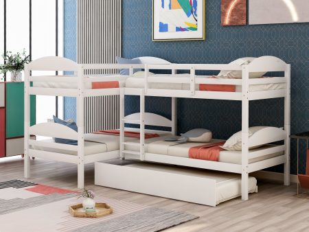 Twin L-Shaped Bunk Bed With Trundle - White Fashion