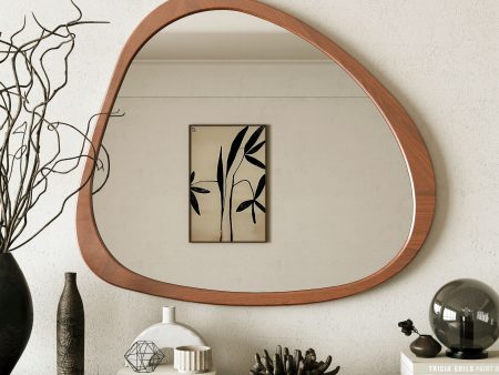 Asymmetrical Wall Mirror Wooden Framed Mirror Large Sized Dressing Mirror, For Living Room, Bedroom, Bathroom, Hallway Or Entry Way - Natural Wood on Sale