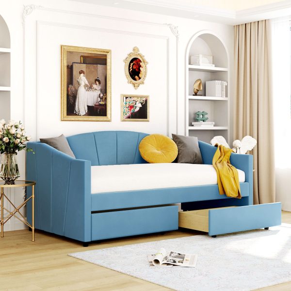 Upholstered Daybed With Two Drawers And Wood Slat For Discount